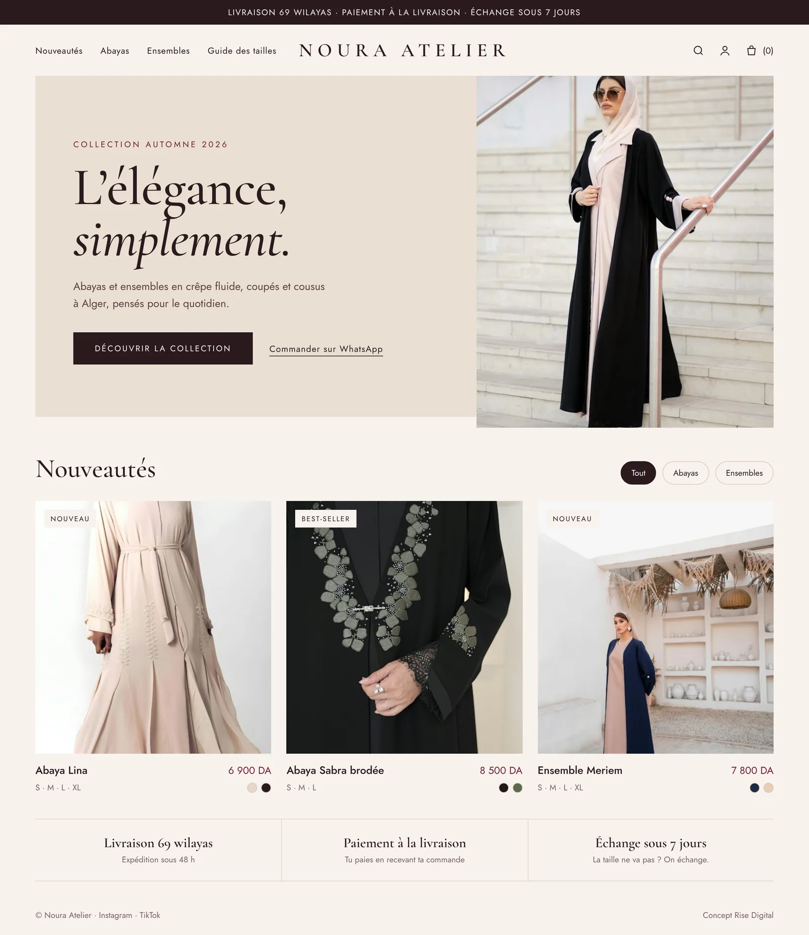 Concept de boutique e-commerce de mode modeste, réalisé par Rise Digital